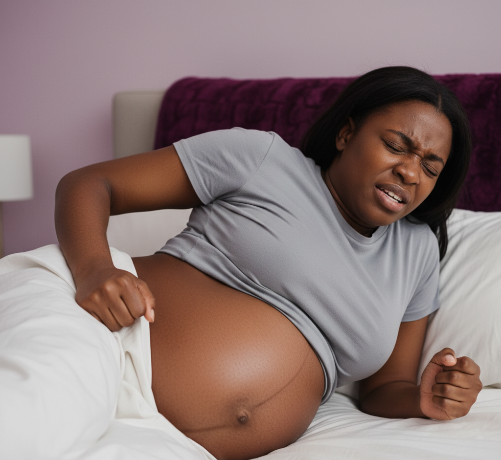 First-time mum with positive pregnancy test, looking worried